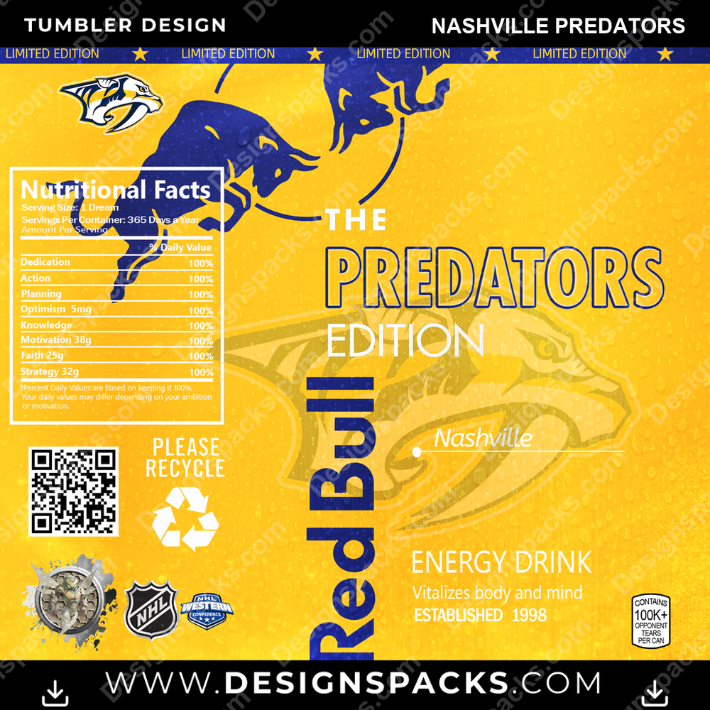 Ice Hockey Red Bull Nashville Predators NHL Hockey Tumbler Digital Wrap Design Download