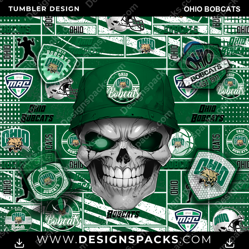 College Sport Skull Ohio Bobcats Tumbler Digital Wrap Design