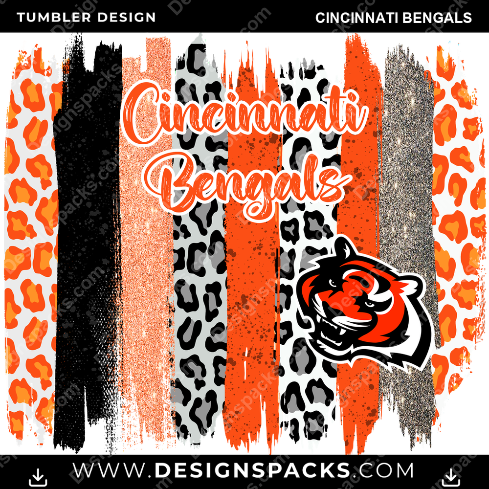 Football Brush Strokes Cincinnati Bengals Tumbler Digital Wrap Design