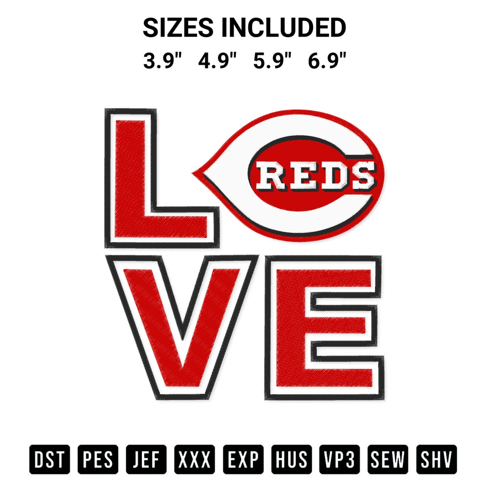 Discover the perfect addition to your crafting collection: Love Cincinnati Reds Embroidery Design embroidery file. Instantly available at Designspacks.com. Available sizes: 3.9", 4.9", 5.9", 6.9".