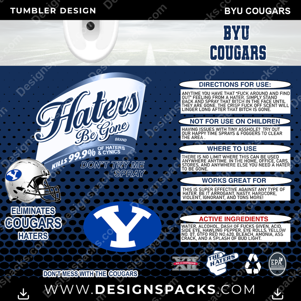 College Sport Haters Be Gone BYU Cougars NCAA College Sport Tumbler Digital Wrap Design Download