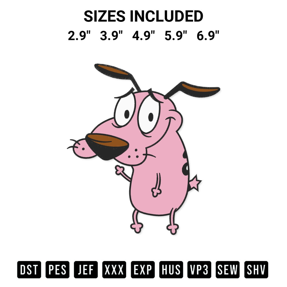 Transform your fabrics with the Courage The Cowardly Dog Embroidery Design embroidery design. Instant access to premium digitized patterns at Designspacks.com. Available sizes: 2.9", 3.9", 4.9", 5.9", 6.9".