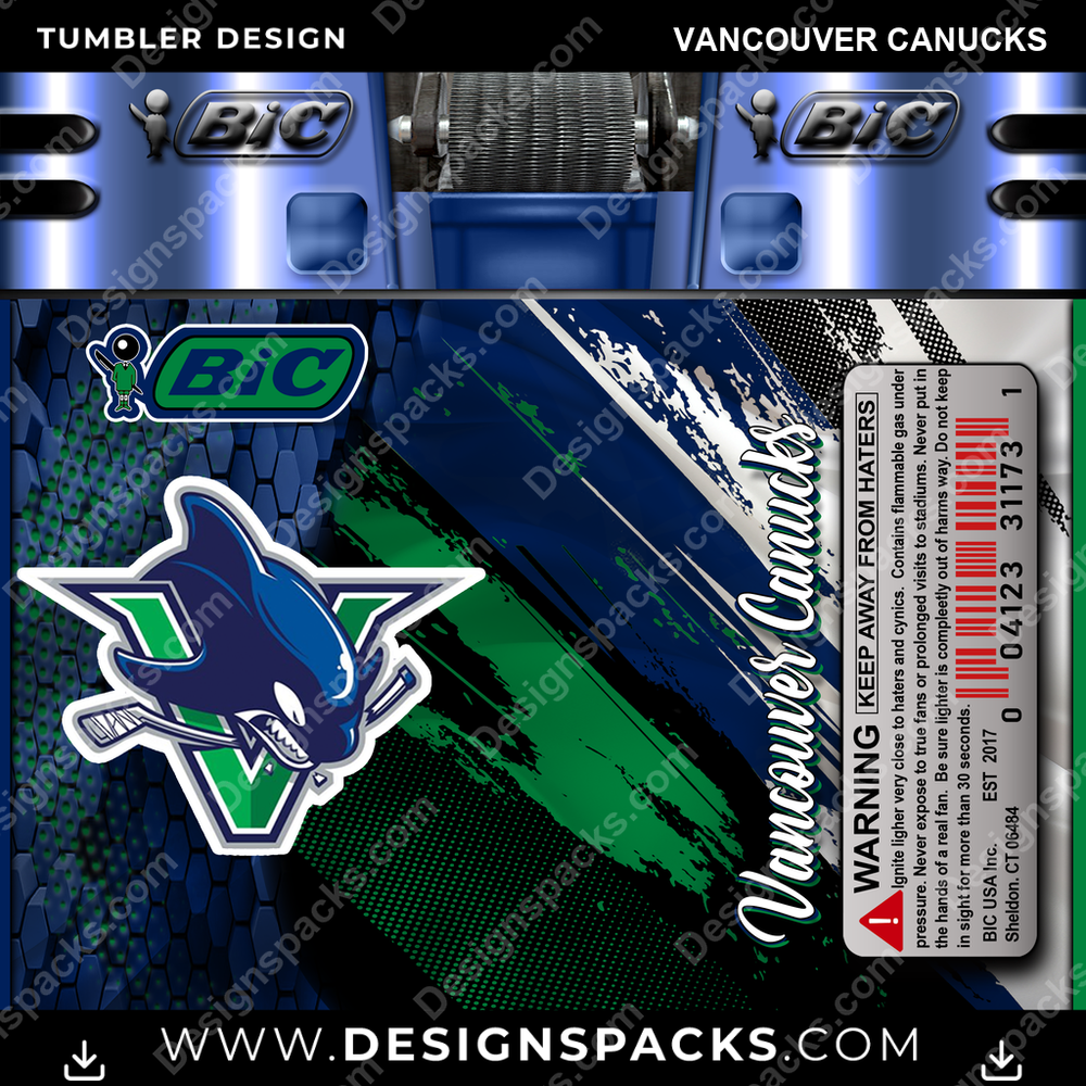 Hockey BIC Lighter Vancouver Canucks Tumbler Digital Wrap Design