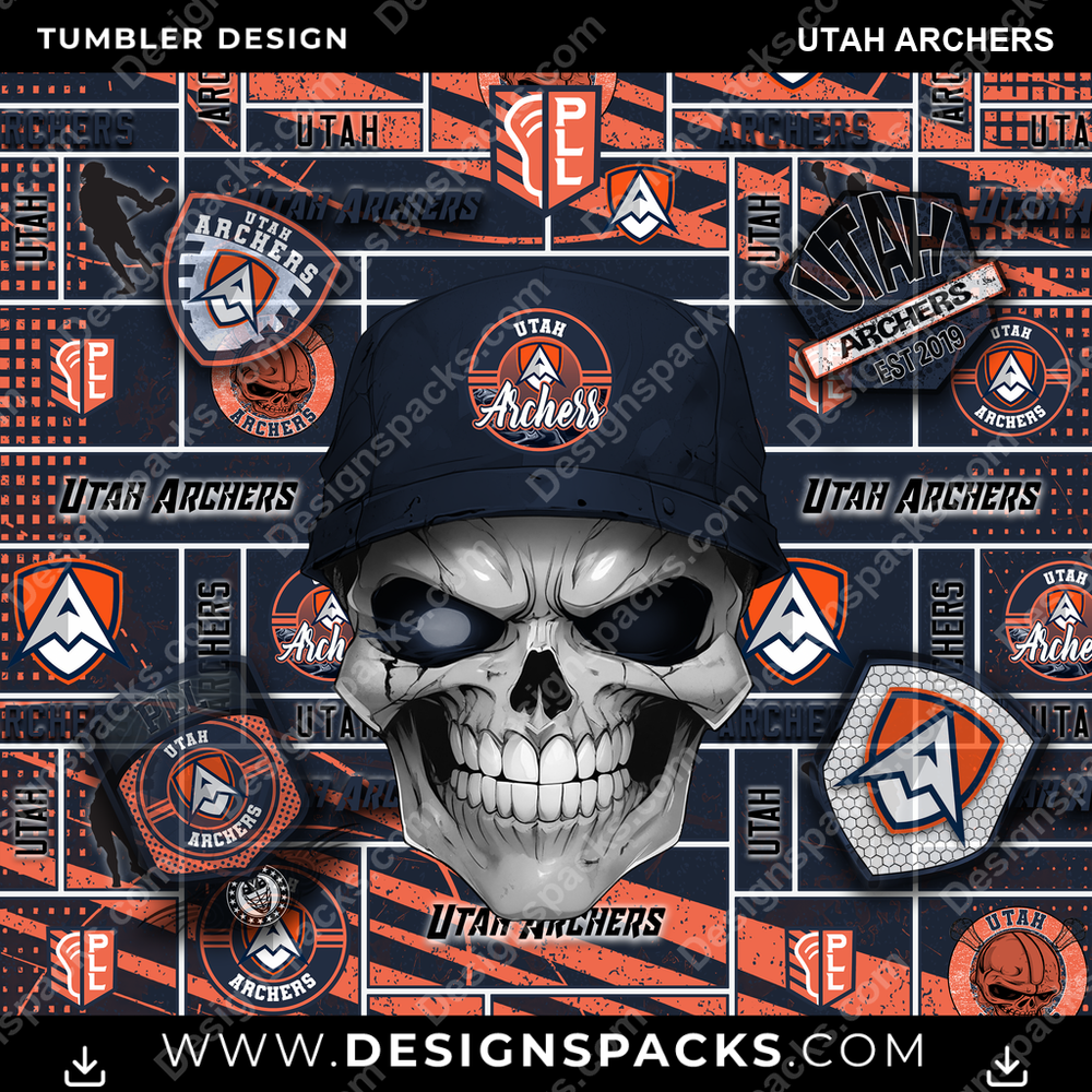 Lacrosse Skull Utah Archers Tumbler Digital Wrap Design