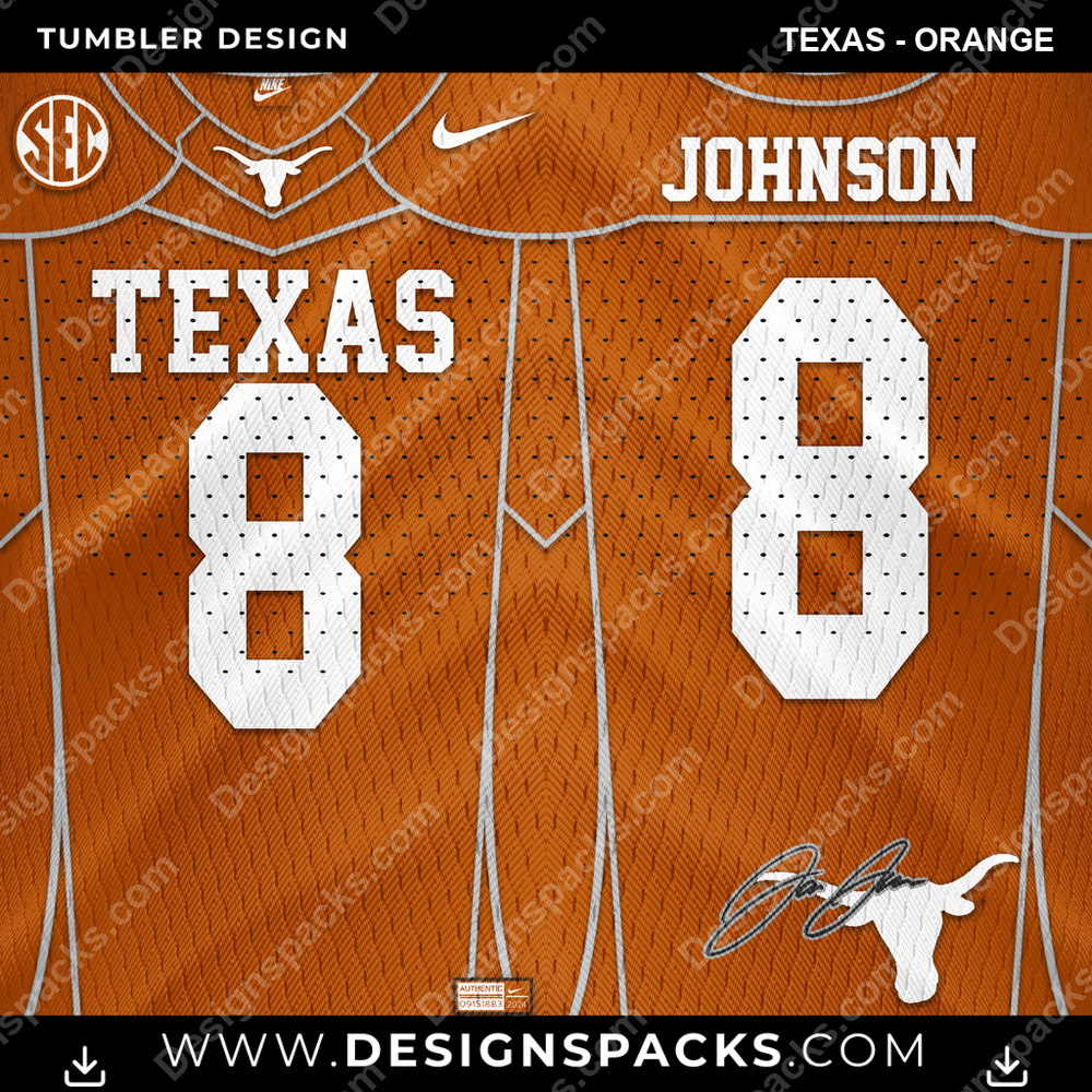 College Sport Jersey TEXAS - ORANGE Tumbler Digital Wrap Design