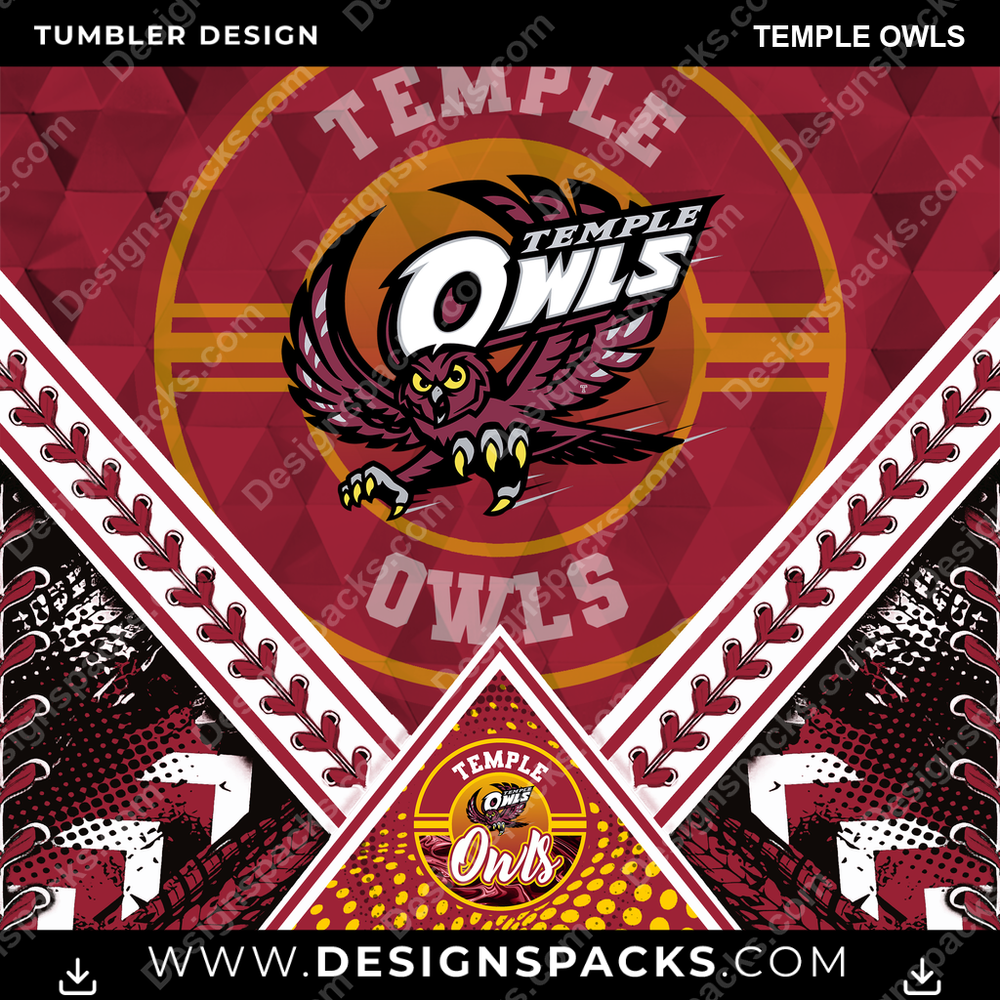 College Sport Diamond Temple Owls NCAA College Sport Tumbler Digital Wrap Design Download