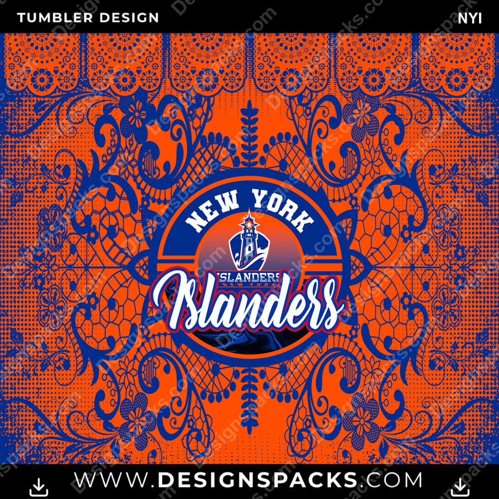 Ice Hockey Lace & Logos NYI Tumbler Digital Wrap Design