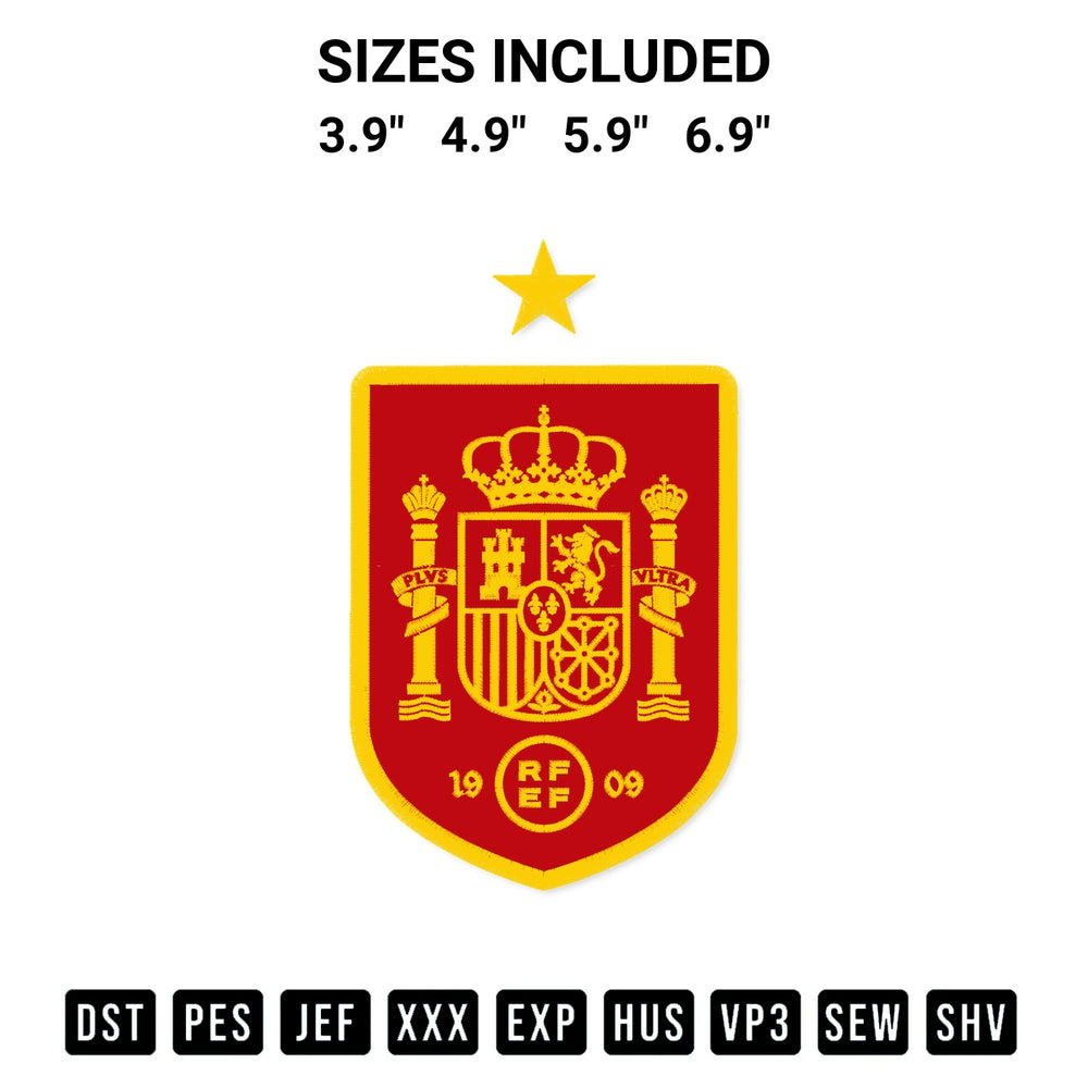 Download the Fc Spain Logo Embroidery Design machine embroidery design exclusively at Designspacks.com. Premium digitized pattern for apparel and DIY crafts. Available sizes: 3.9", 4.9", 5.9", 6.9".