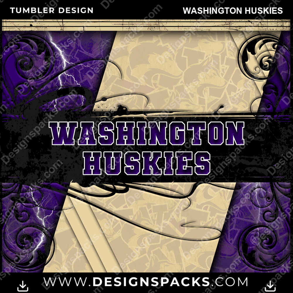 College Sport Elegant Washington Huskies Tumbler Digital Wrap Design