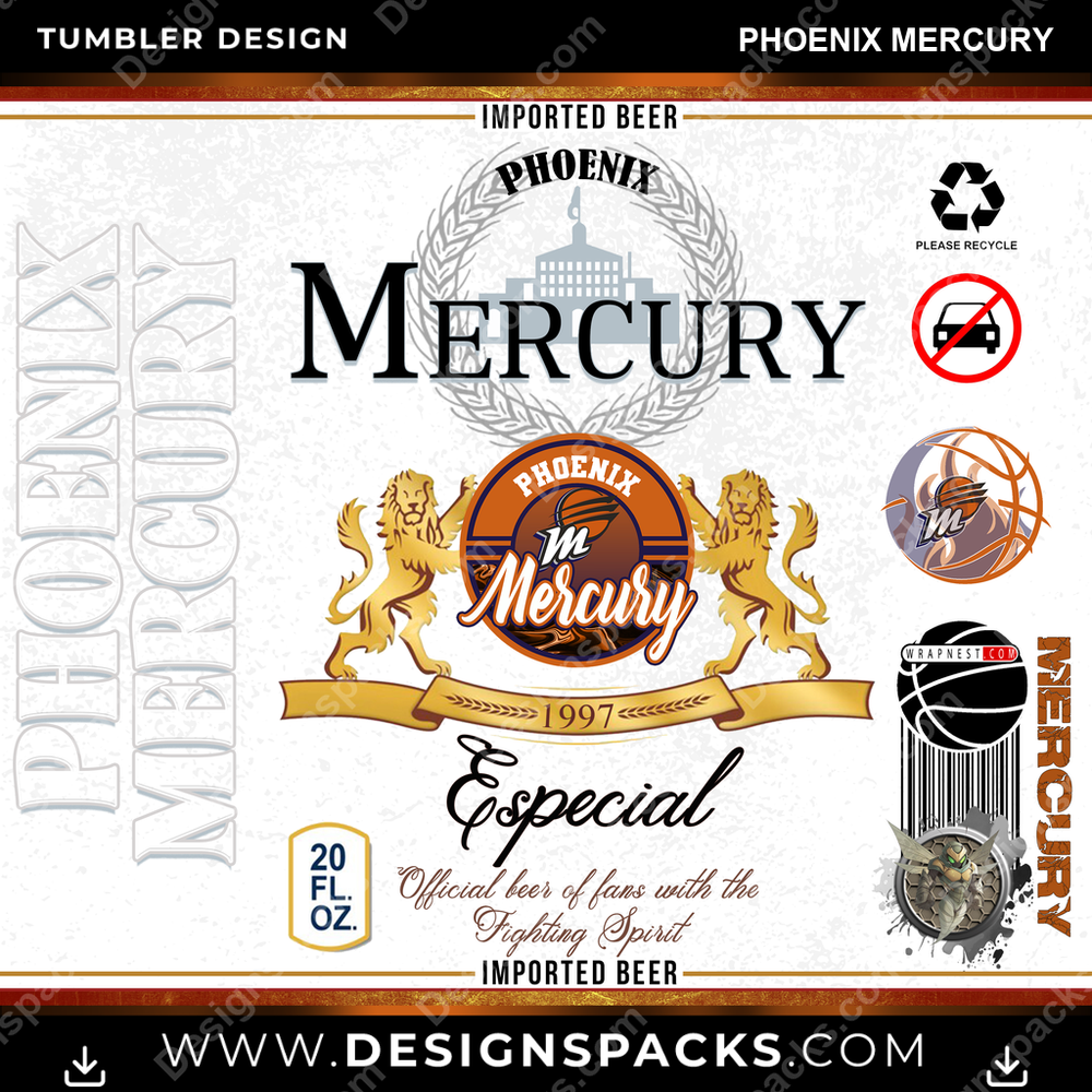 Basketball Modelo Phoenix Mercury Tumbler Digital Wrap Design