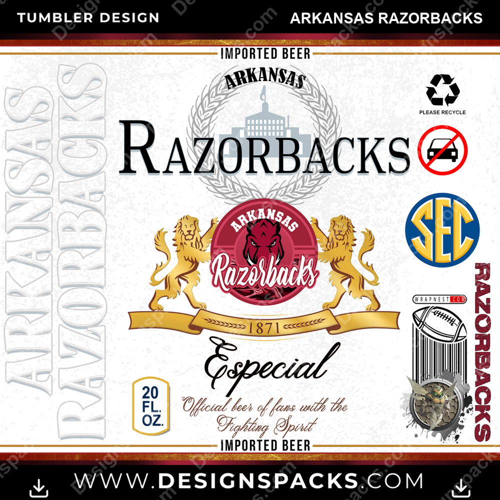 College Sport Modelo Arkansas Razorbacks Tumbler Digital Wrap Design