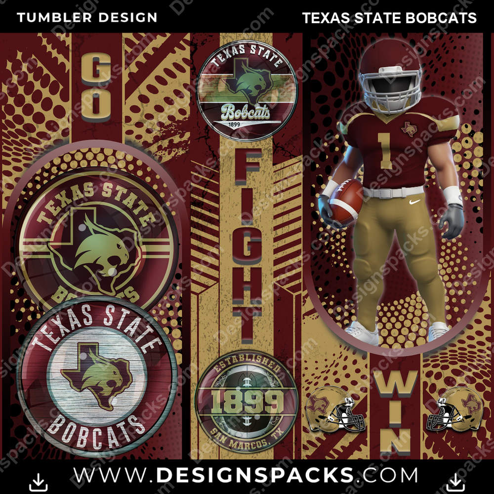 College Sport Go Fight Win Texas State Bobcats NCAA College Sport Tumbler Digital Wrap Design Download