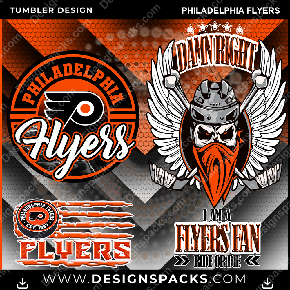 Hockey Skull Team Philadelphia Flyers NHL Hockey Tumbler Digital Wrap Design Download