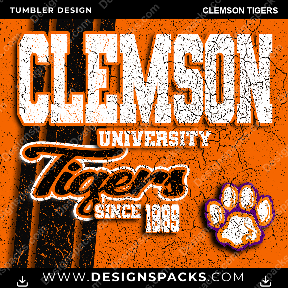 College Sport Grunge Clemson Tigers NCAA College Sport Tumbler Digital Wrap Design Download