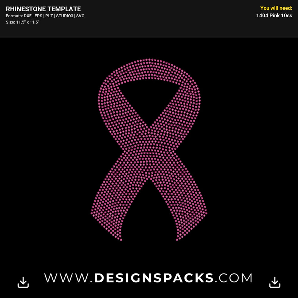 Big Pink Ribbon Cancer Awareness Rhinestone Digital Template
