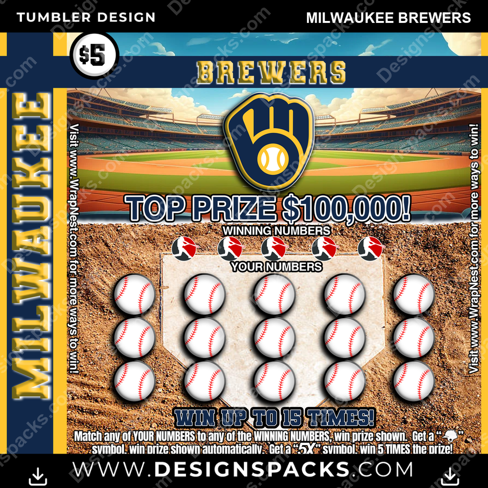Baseball Lottery Ticket Milwaukee Brewers Tumbler Digital Wrap Design