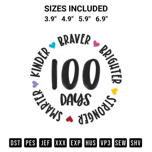 Stitch like a pro with the 100 Days Embroidery Design embroidery pattern from Designspacks.com. High-quality digital machine embroidery file. Available sizes: 3.9