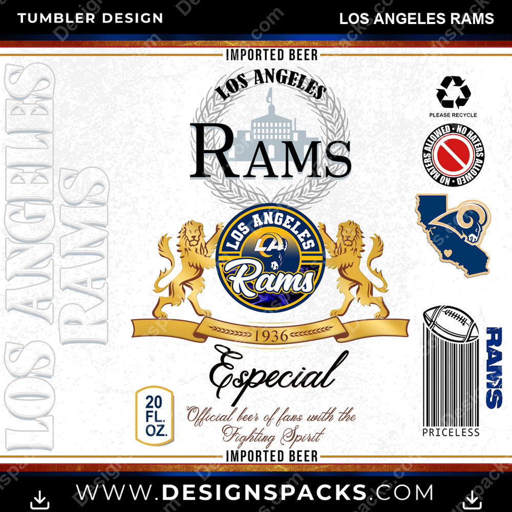 Football Modelo Los Angeles Rams Tumbler Digital Wrap Design