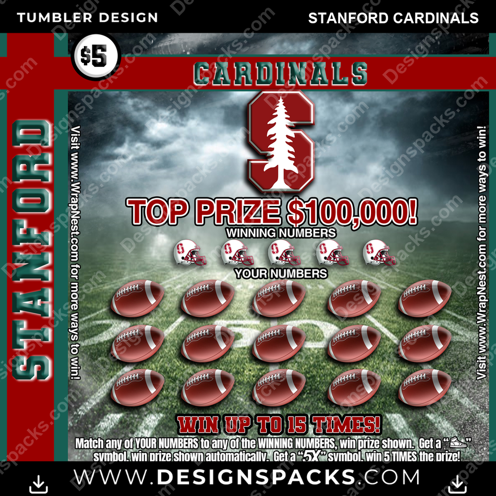College Sport Lottery Ticket (FOOTBALL) Stanford Cardinals Tumbler Digital Wrap Design