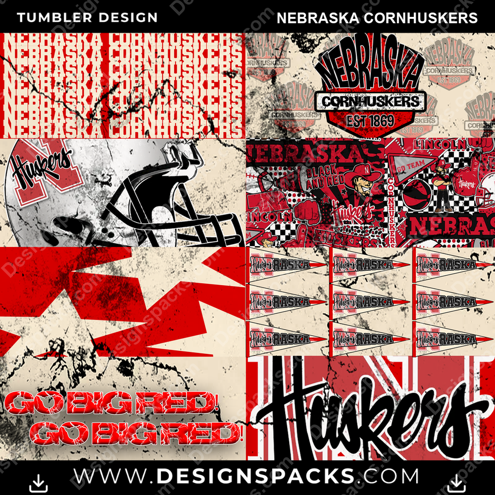 College Sport Distressed BG Nebraska Cornhuskers Tumbler Digital Wrap Design