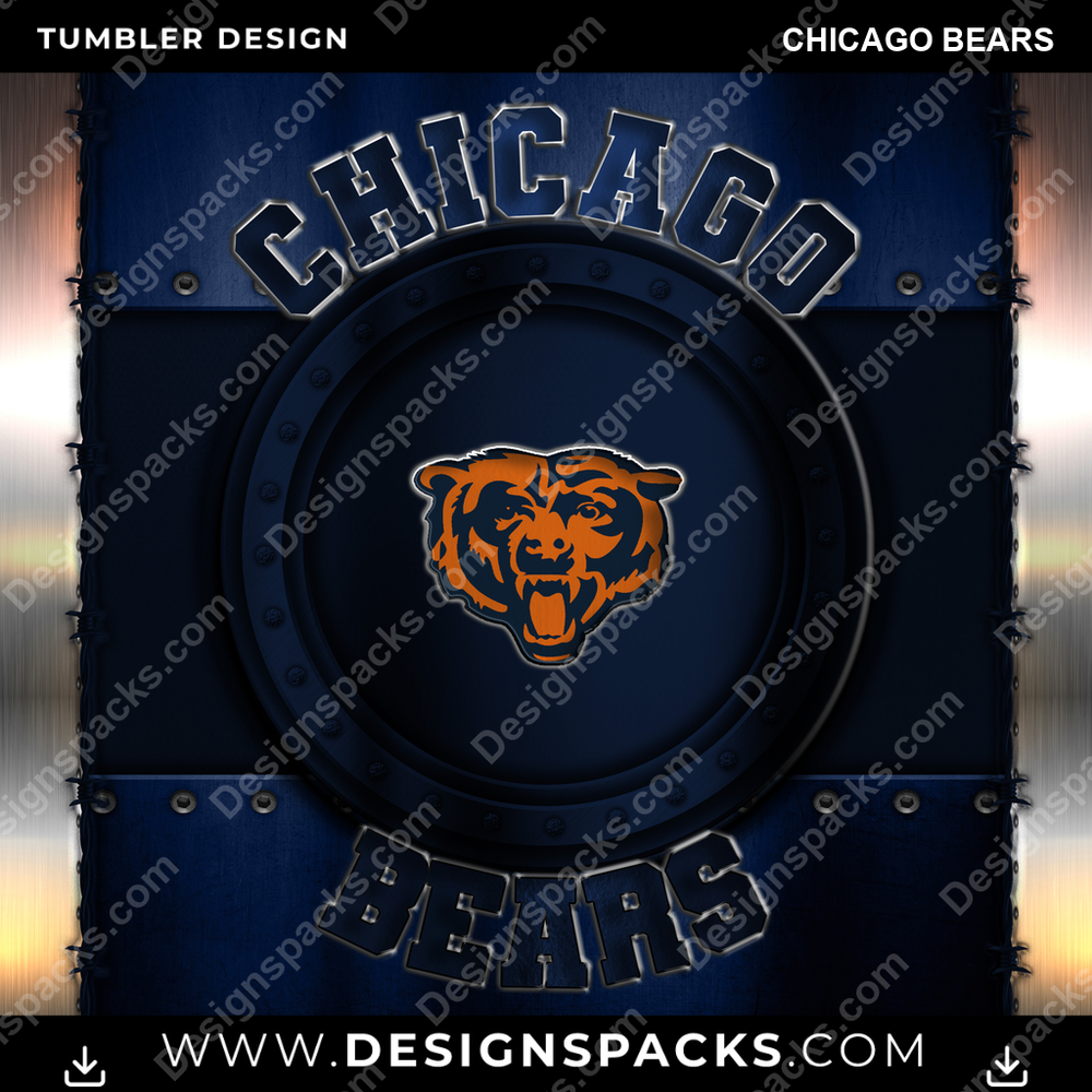 Football Metal Chicago Bears NFL Football Tumbler Digital Wrap Design Download