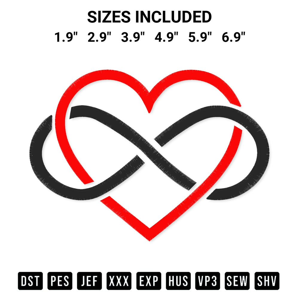 Shop the Infinity Heart Embroidery Design machine embroidery pattern at Designspacks.com. Beautifully digitized for flawless stitching on any fabric. Available sizes: 1.9", 2.9", 3.9", 4.9", 5.9", 6.9".