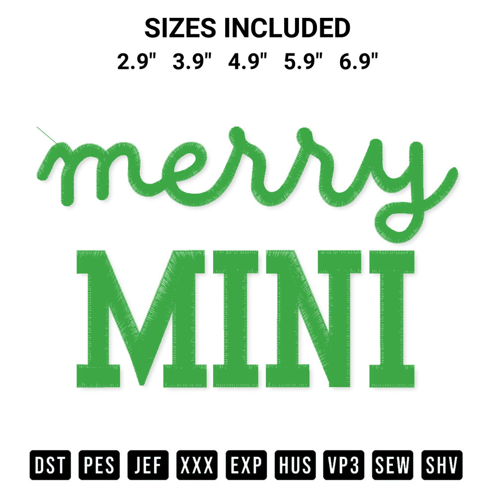 Download the Merry Mini Embroidery Design machine embroidery design exclusively at Designspacks.com. Premium digitized pattern for apparel and DIY crafts. Available sizes: 2.9", 3.9", 4.9", 5.9", 6.9".