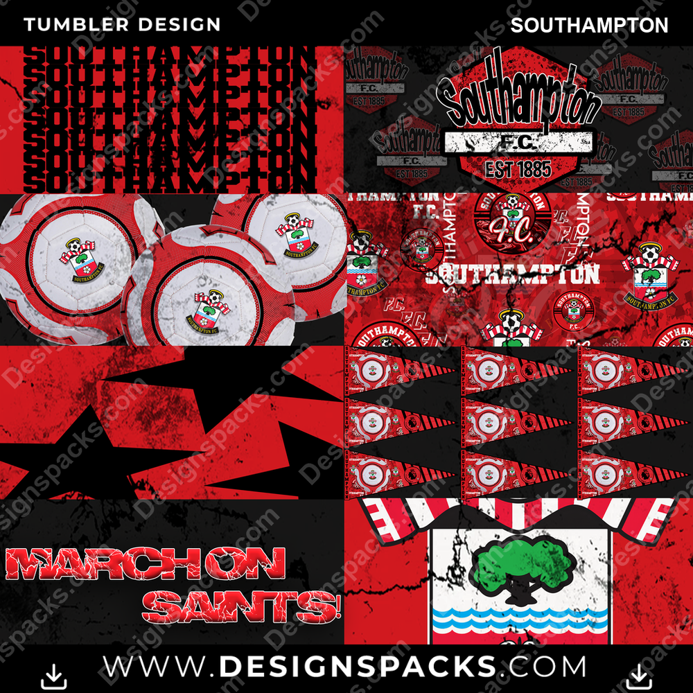 Soccer UK Distressed BG Southampton Tumbler Digital Wrap Design
