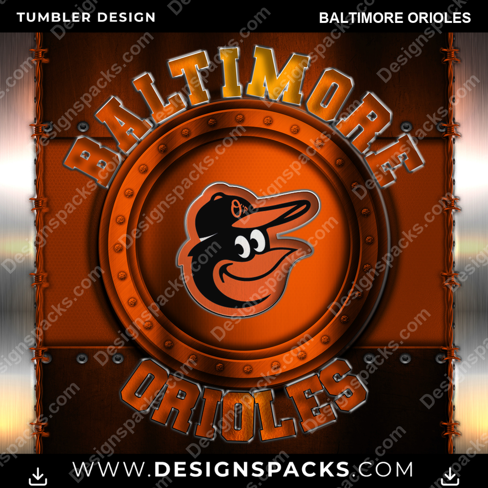 Baseball Metal Baltimore Orioles Tumbler Digital Wrap Design