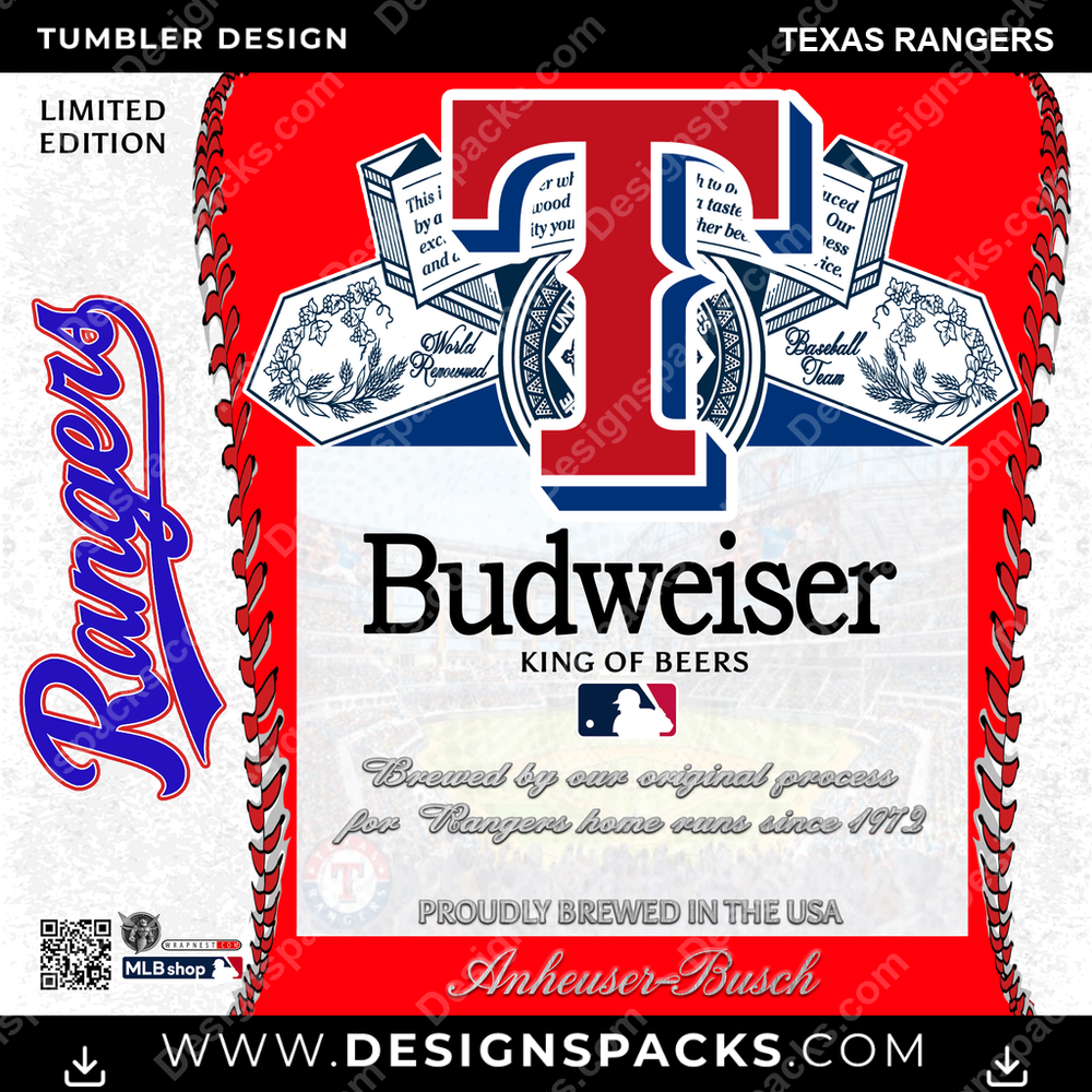 Baseball Bud Texas Rangers Tumbler Digital Wrap Design