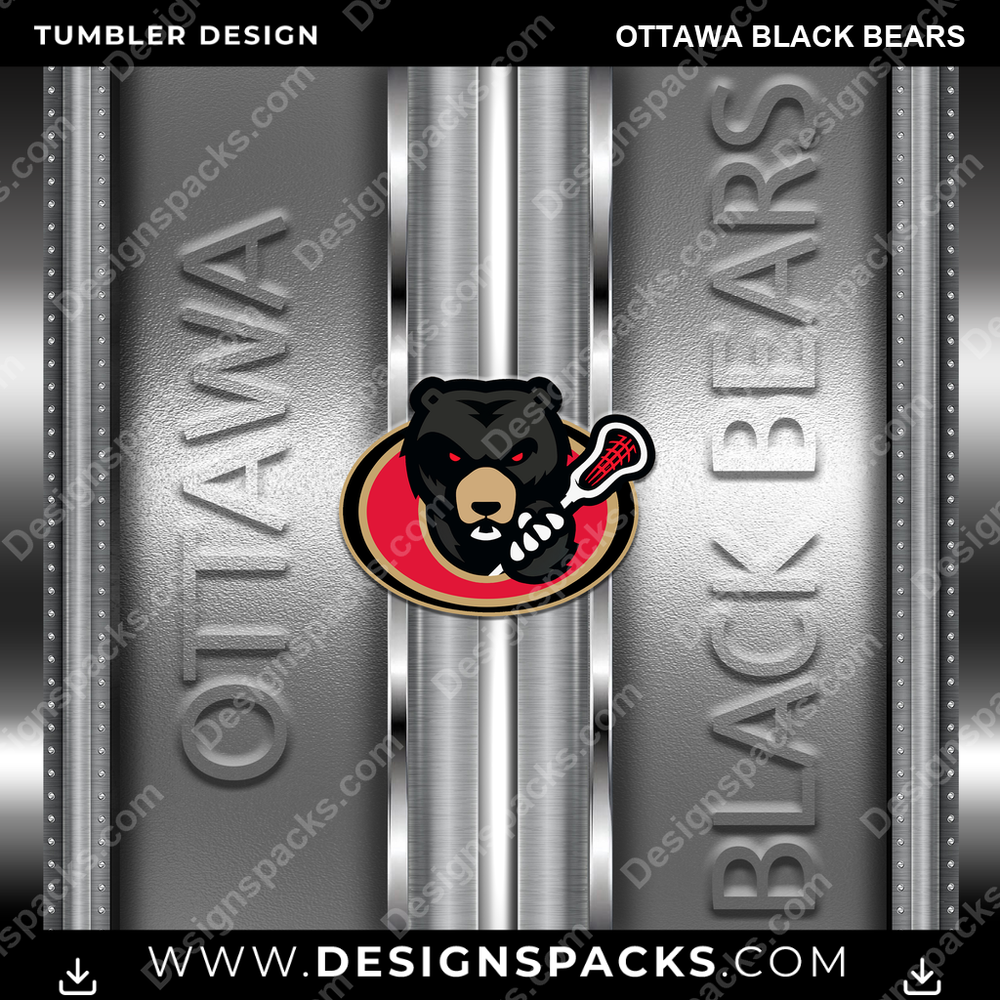 Lacrosse Metallic Ottawa Black Bears Tumbler Digital Wrap Design