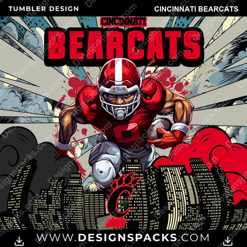 College Sport Comic Cover Cincinnati Bearcats NCAA College Sport Tumbler Digital Wrap Design Download