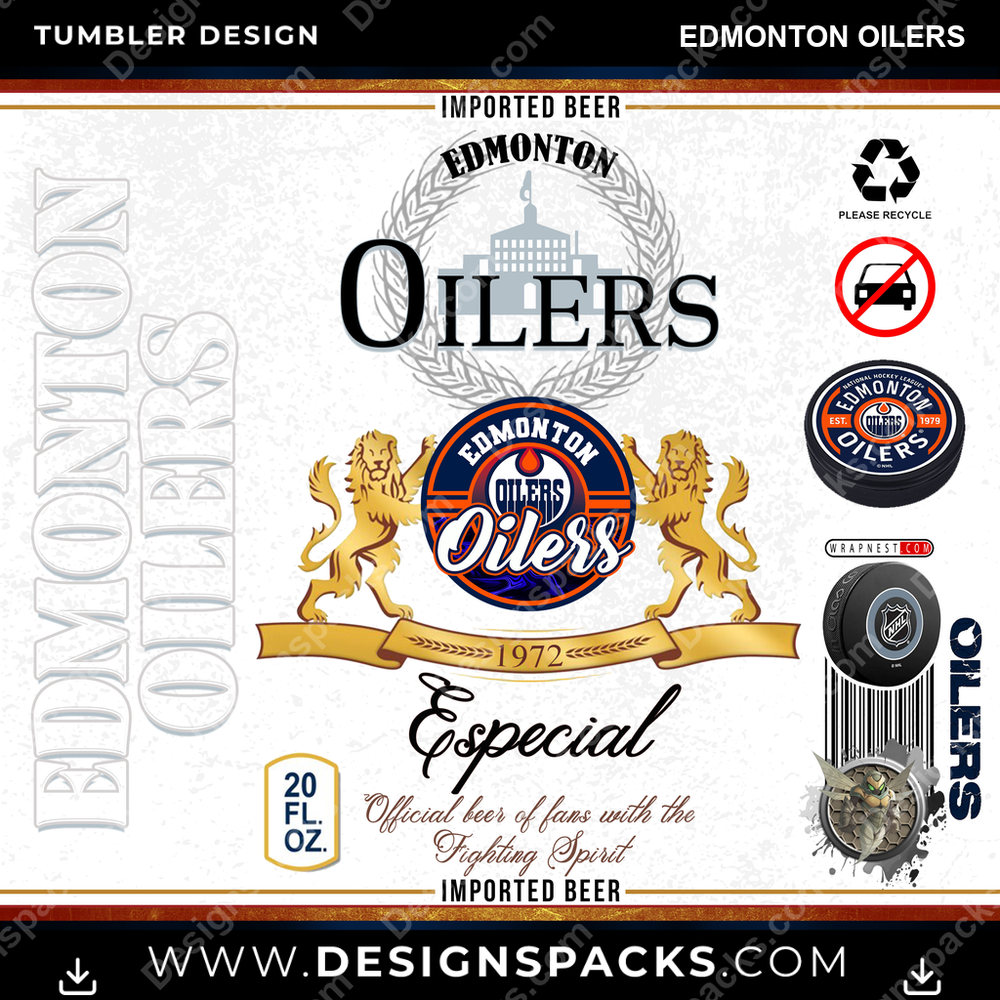 Hockey Modelo Edmonton Oilers Tumbler Digital Wrap Design
