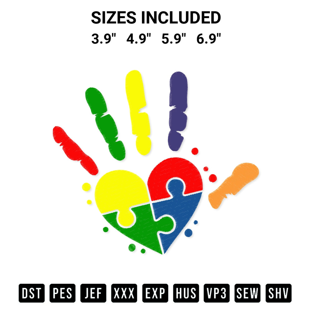 Looking for the perfect pattern? Download the Autism Awareness Handprint Embroidery Design embroidery design today at Designspacks.com. Crisp, clean stitching guaranteed. Available sizes: 3.9", 4.9", 5.9", 6.9".