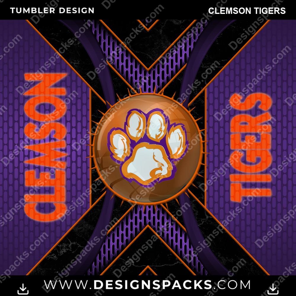 College Sport Metal Grating Clemson Tigers NCAA College Sport Tumbler Digital Wrap Design Download