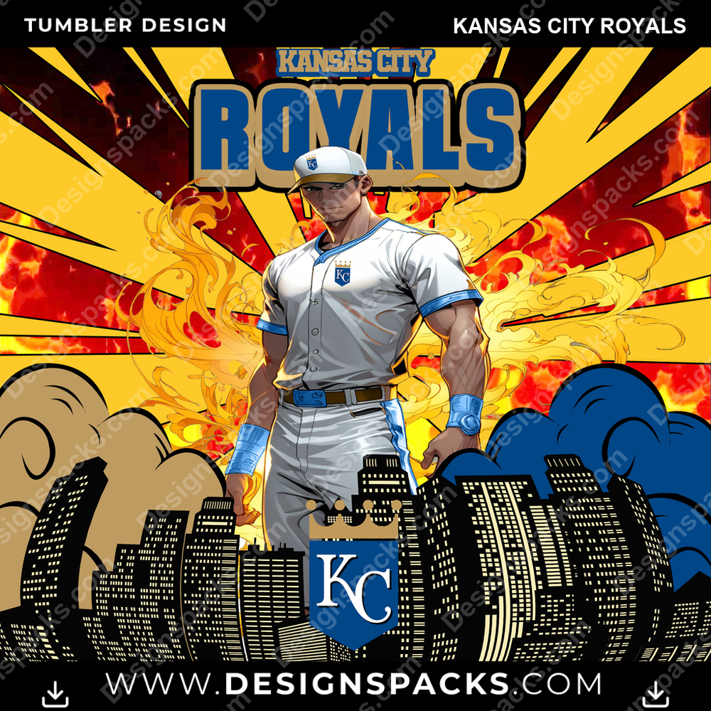 Baseball Comic Cover Kansas City Royals MLB Baseball Tumbler Digital Wrap Design Download