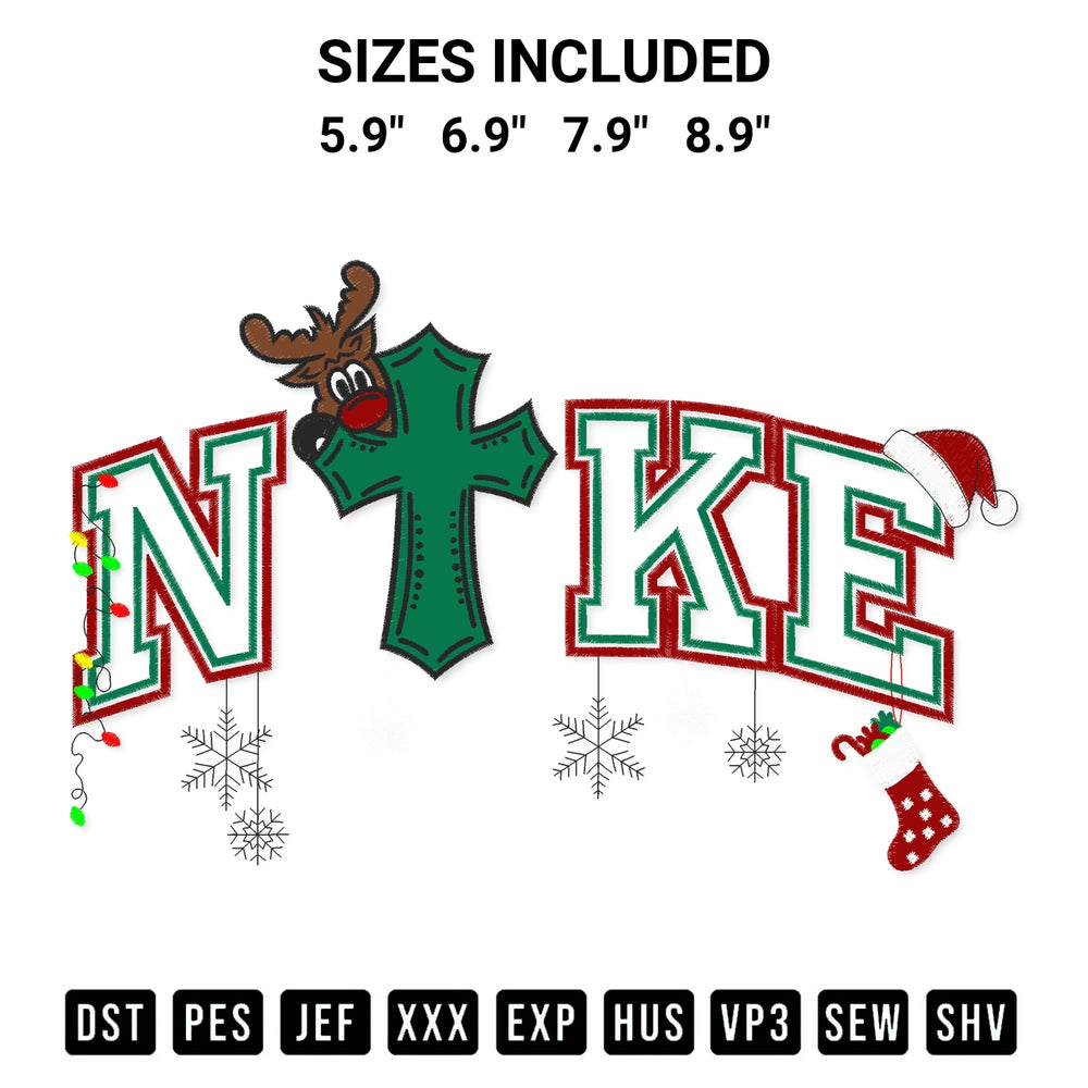Download the Nike Christmas Reindeer Cross Embroidery Design machine embroidery design exclusively at Designspacks.com. Premium digitized pattern for apparel and DIY crafts. Available sizes: 5.9", 6.9", 7.9", 8.9".