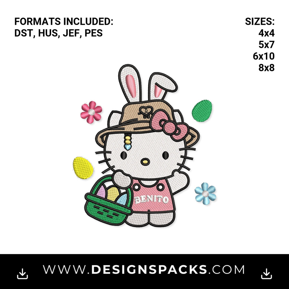 Bad Bunny Benito Easter Kitty Embroidery Design - Instant digital download pattern at Designspacks.com