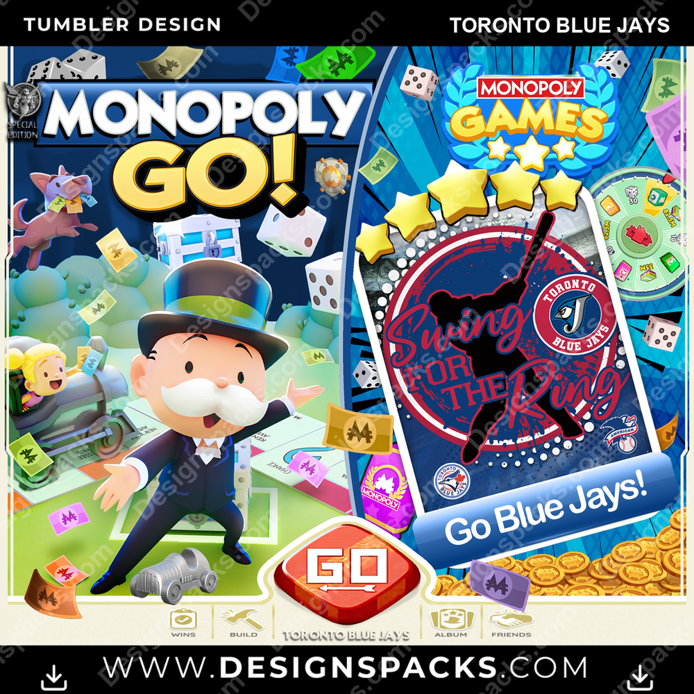 Baseball Monopoly Go! Toronto Blue Jays Tumbler Digital Wrap Design