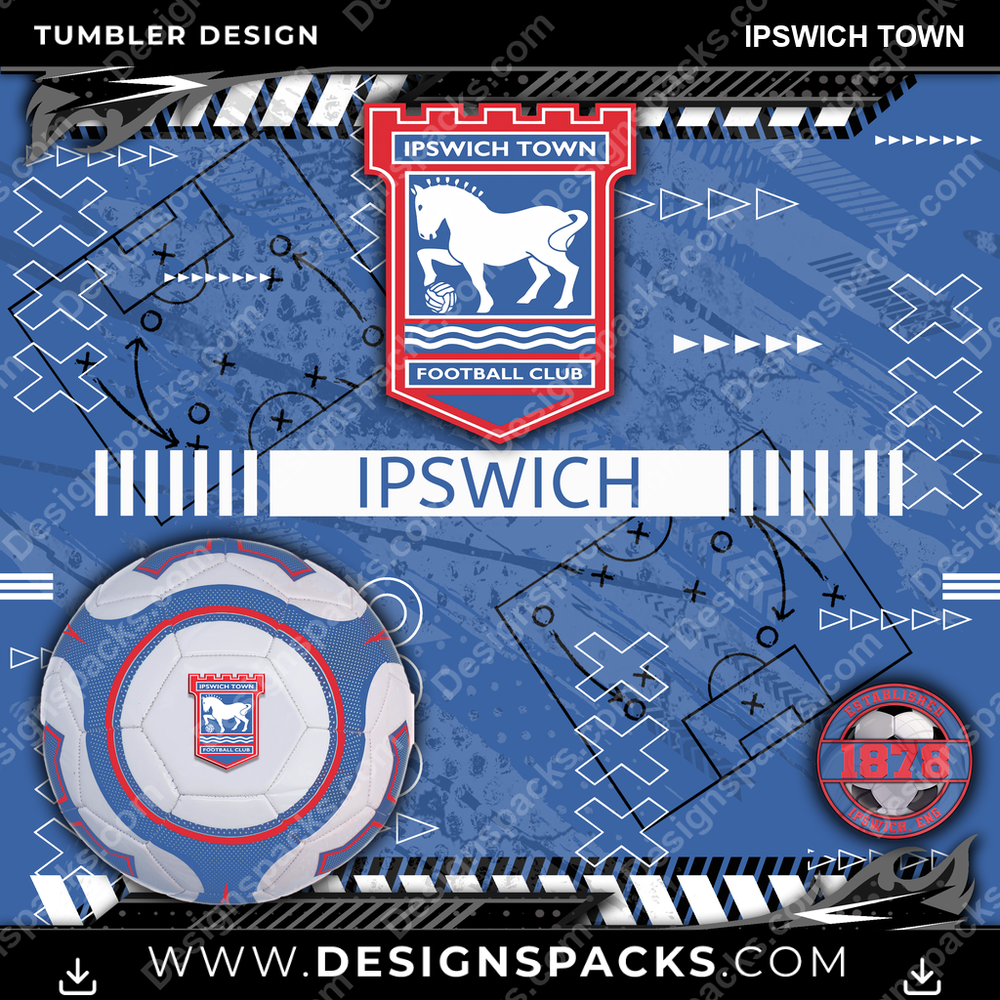 Soccer UK Xs & Os Ipswich Town MLS Soccer Tumbler Digital Wrap Design Download