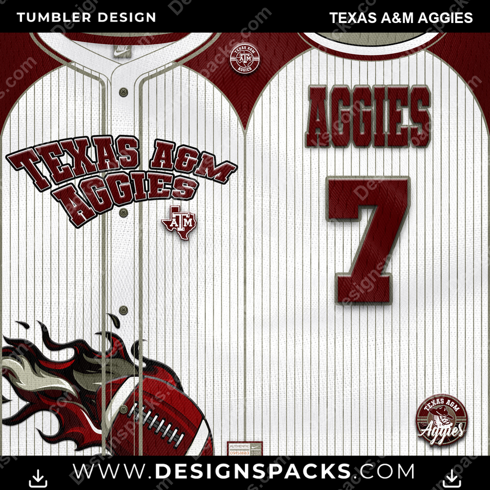 College Sport Team Button-Up Jersey Texas A&M Aggies NCAA College Sport Tumbler Digital Wrap Design Download