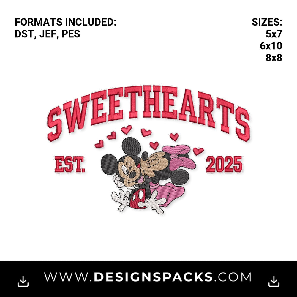 Sweethearts Mickey & Minnie Est 2025 Embroidery Design - Instant digital download pattern at Designspacks.com