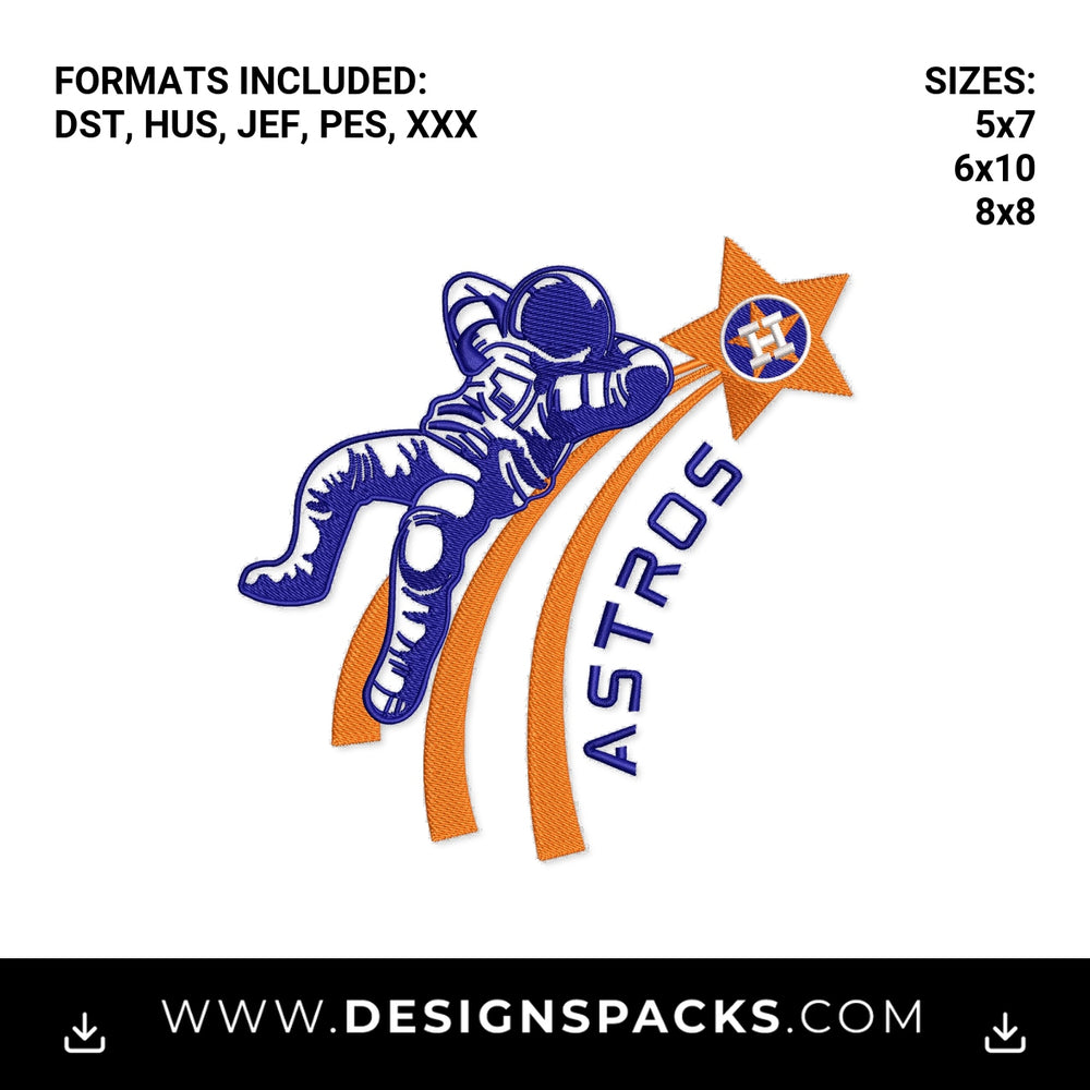 Houston Astros Astronaut Shooting Star Embroidery Design - Instant digital download pattern at Designspacks.com