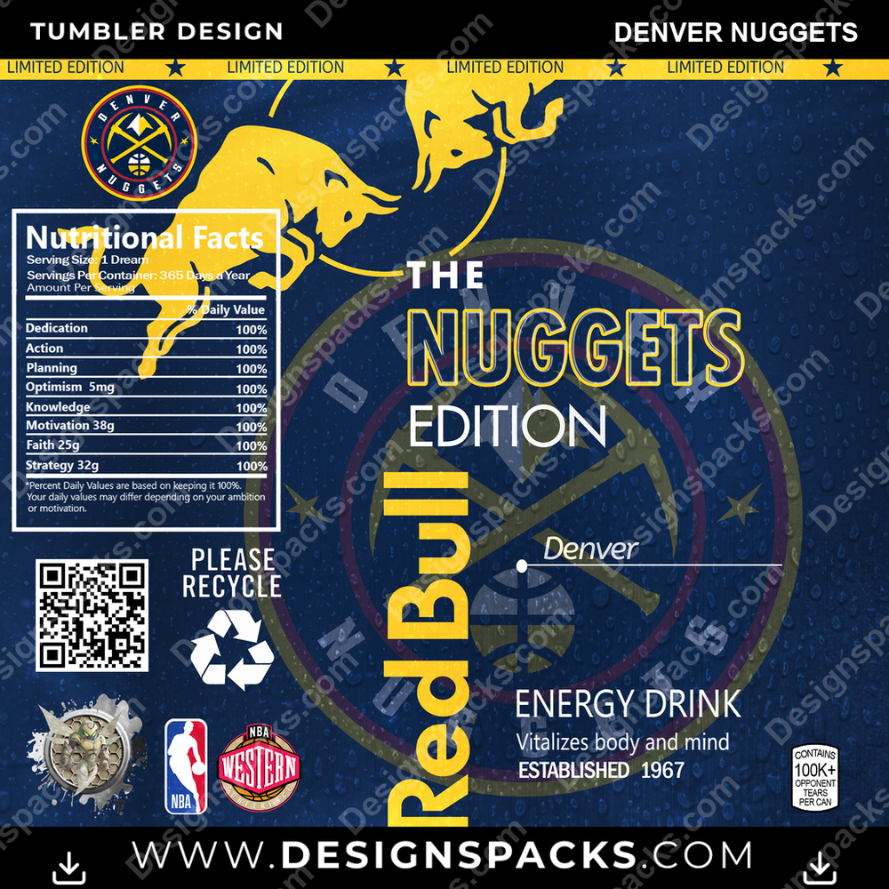 Basketball Red Bull Denver Nuggets NBA Basketball Tumbler Digital Wrap Design Download