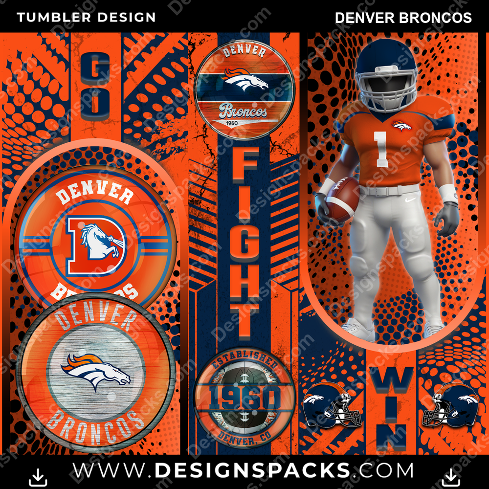 Football Go Fight Win Denver Broncos NFL Football Tumbler Digital Wrap Design Download