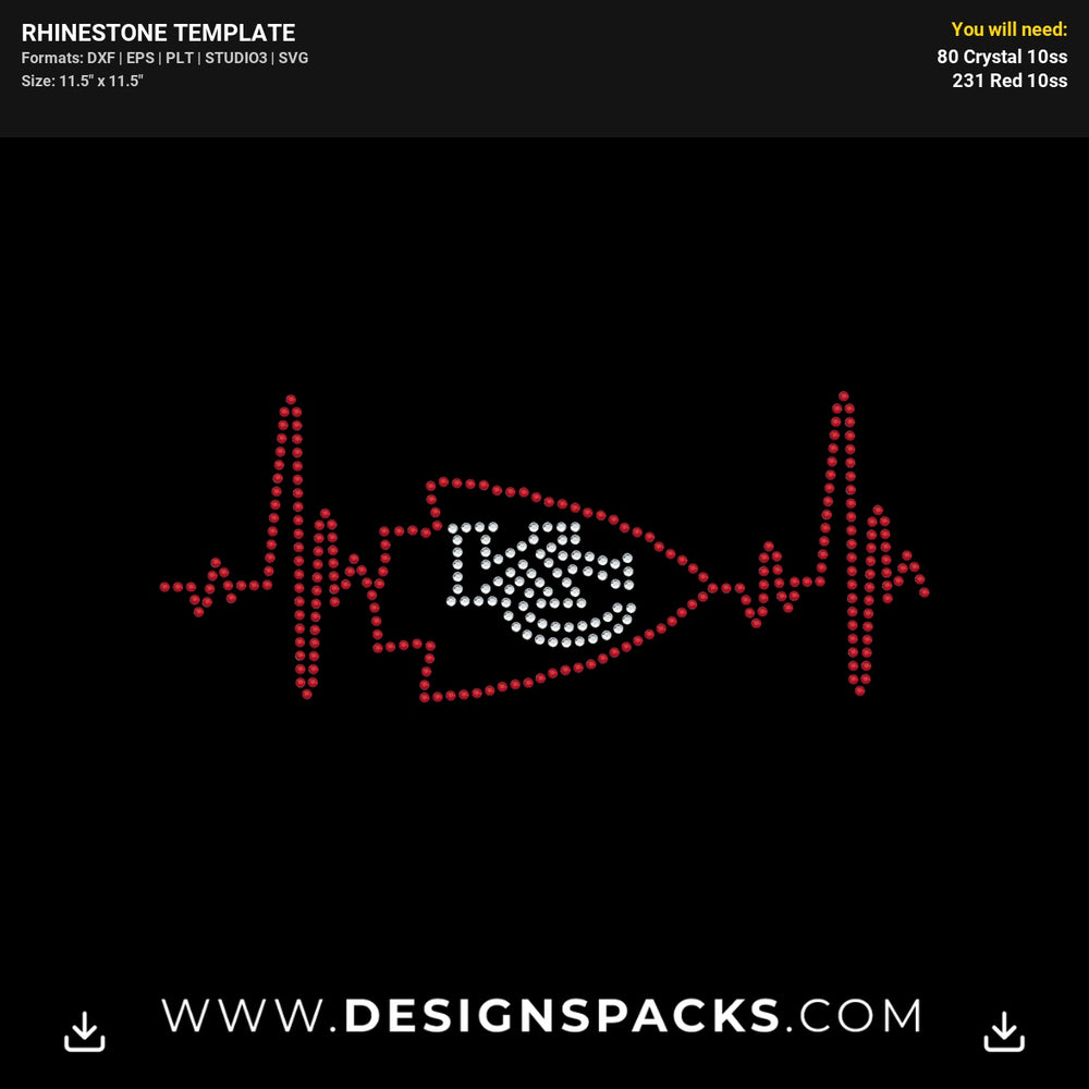Kansas City Chiefs Heartline Rhinestone Digital Template
