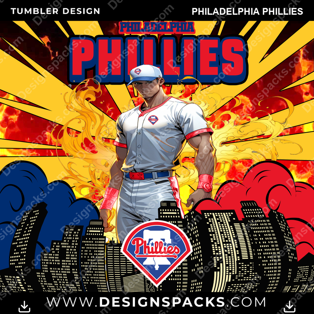 Baseball Comic Cover Philadelphia Phillies Tumbler Digital Wrap Design