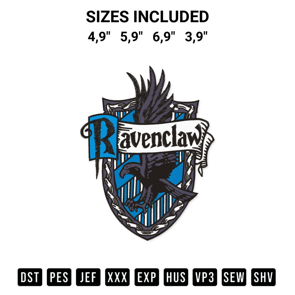 Elevate your next project with our Ravenclaw Crest Logo Embroidery Design embroidery file. Shop high-quality digital patterns instantly at Designspacks.com. Available sizes: 4,9", 5,9", 6,9", 3,9".