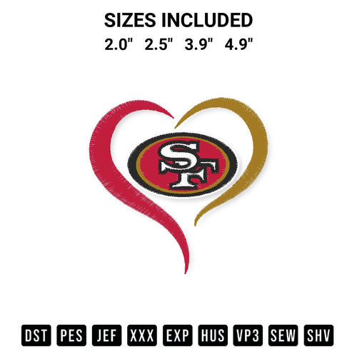 Looking for the perfect pattern? Download the Nfl San Francisco 49Ers Heart Embroidery Design embroidery design today at Designspacks.com. Crisp, clean stitching guaranteed. Available sizes: 2.0