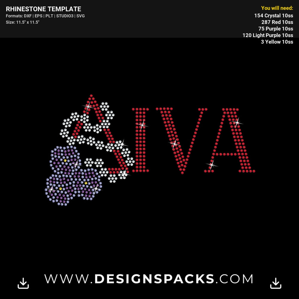 Delta Diva Pansy Flower Rhinestone Digital Template